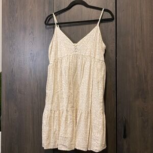 Wild Fable Womens large Floral Tiered Babydoll Mini Dress Cream Tan Large V-Neck